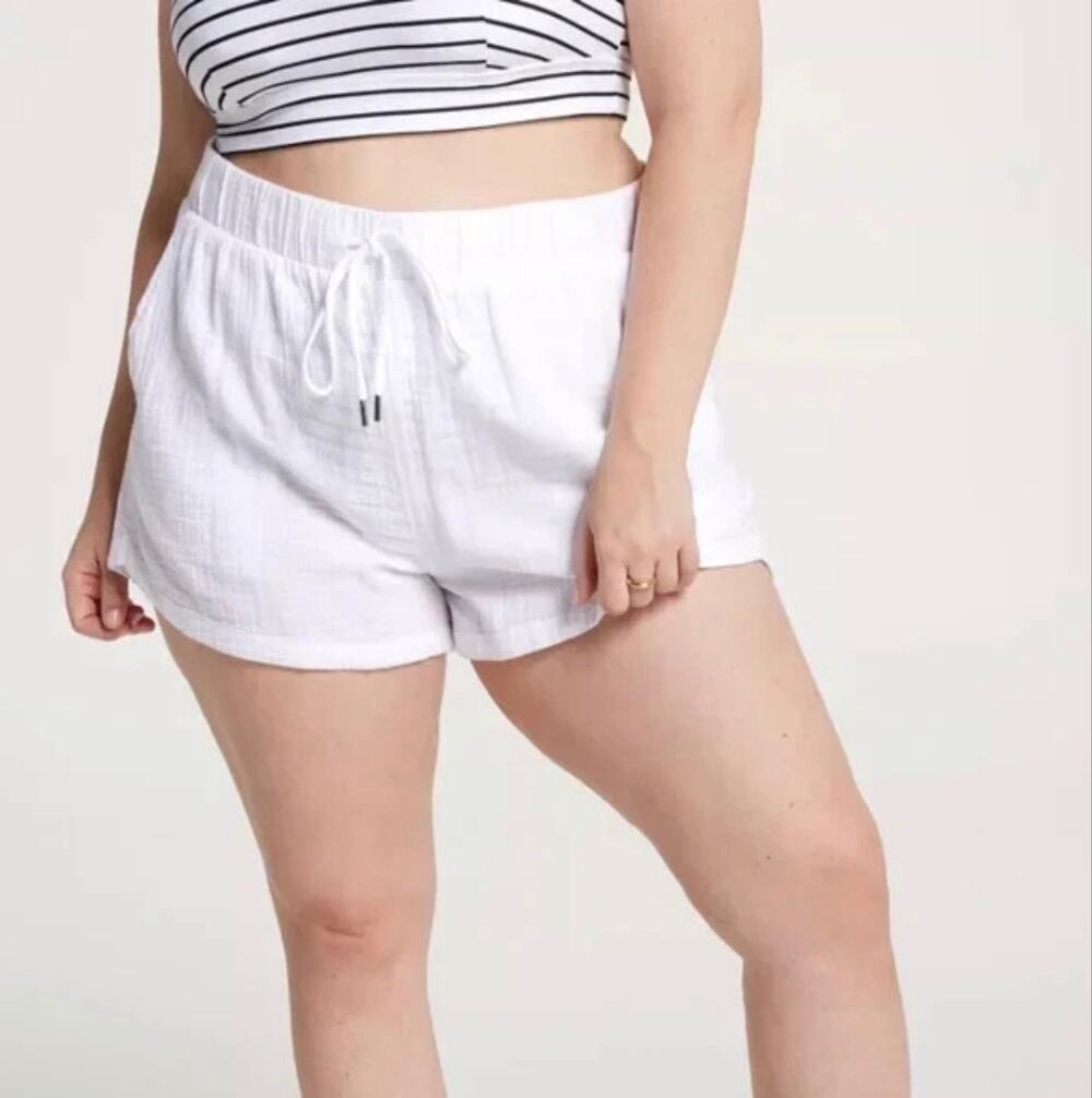Calia Women's High Waisted Swim Utility Board Short, Pure White, XXL